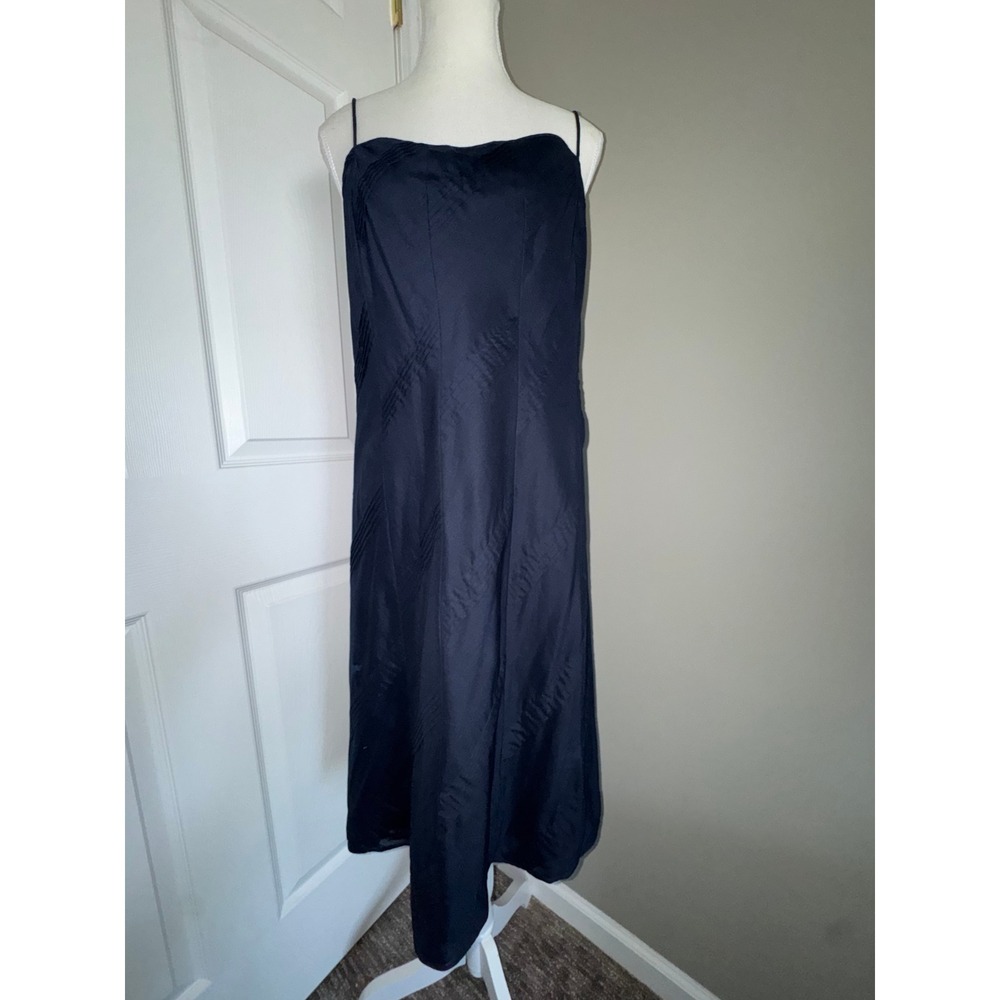 Ann Taylor Navy Blue 100% Cotton Midi Dress Size 10 Spaghetti Strap Textured Y2K